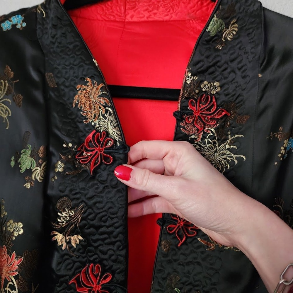 Vintage Reversible Silk Feel Brocade Jacket Frog Closure‎ Size 44 - Picture 11 of 13